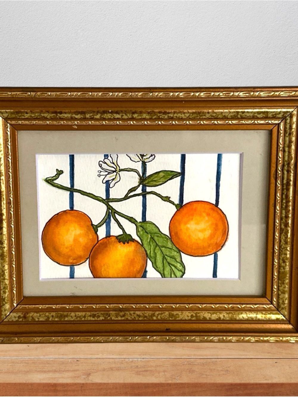 FRAMED ORIGINAL WATERCOLOR PAINTING BOTANICAL ORANGES 7X9